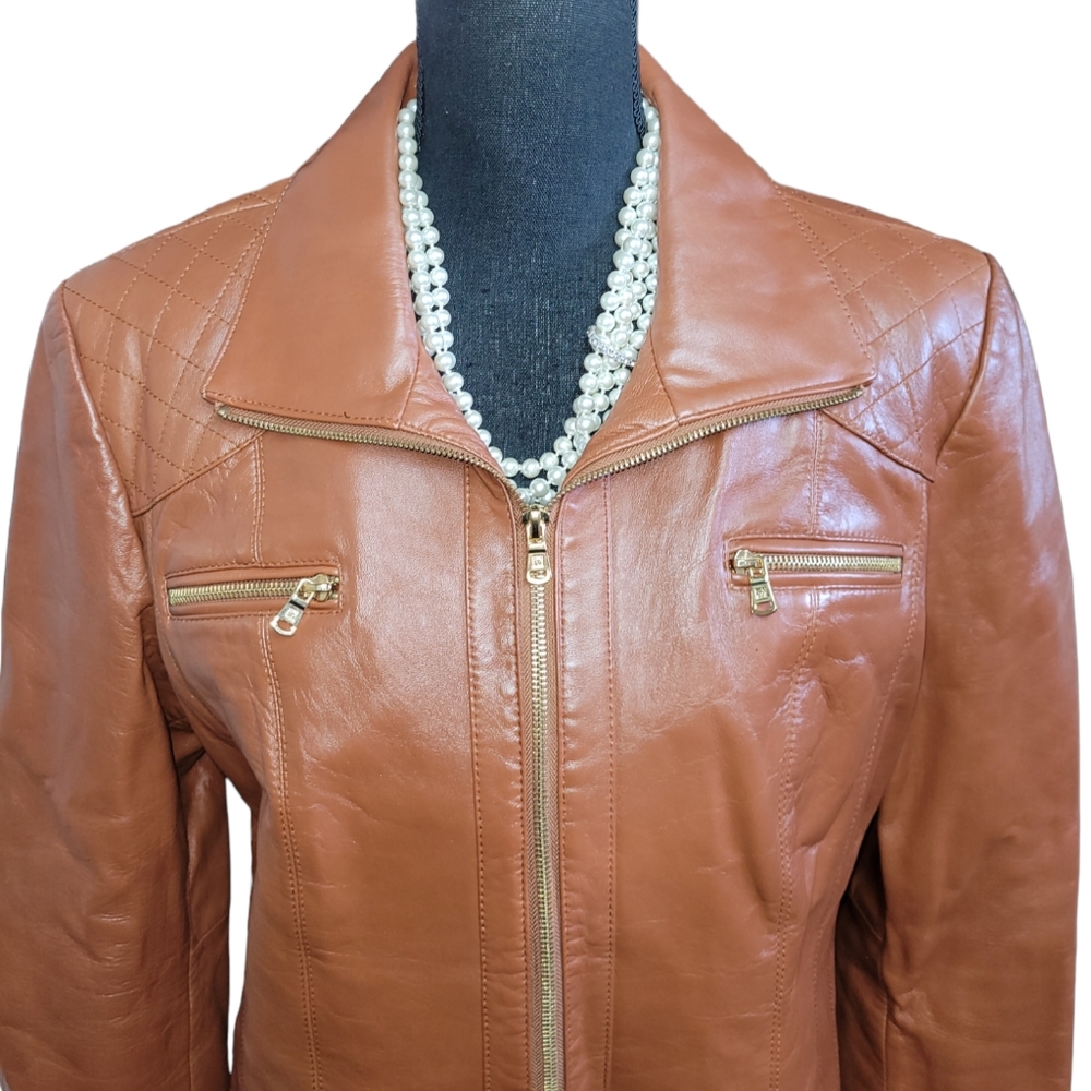 Anne Klein Cognac Leather Jacket